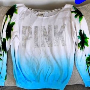 🌴💙Victoria's Secret PINK Ombre Palm Jeweled Pullover Rare S